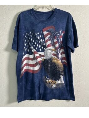 The Mountain Patriotic Bald Eagle America Blue Tie Dye Men’s Lg T-Shirt American